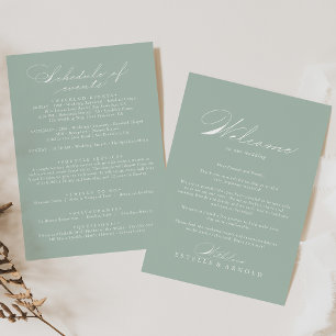 Grönt White Calligraphy Bröllop Welcome Brev