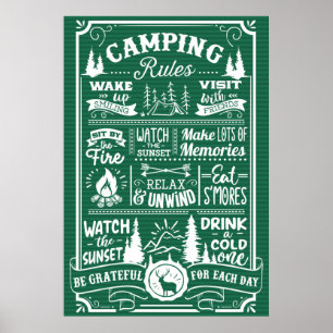 Grönt White Camping Regler Poster