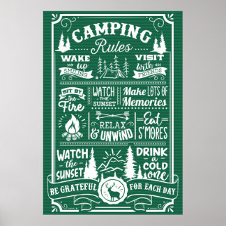 Grönt White Camping Regler Poster