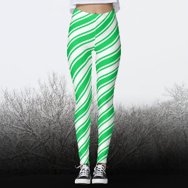 Grönt White Candy cane Diagonal Rand jul Leggings