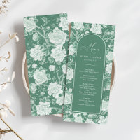 Grönt White Chinoiserie Blommigt Porcelain Menu Ca