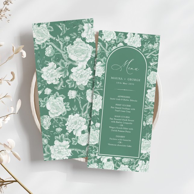Grönt White Chinoiserie Blommigt Porcelain Menu Ca Inbjudningar (Skapare uppladdad)
