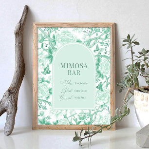 Grönt White Chinoiserie Mimosa Pub Bröllop Sign Poster