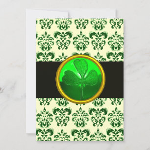 GRÖNT WHITE DAMASK MED SHAMROCK St patrick's day Inbjudningar