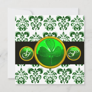 GRÖNT WHITE DAMASK, SHAMROCK MONOGRAM St Patrick Inbjudningar