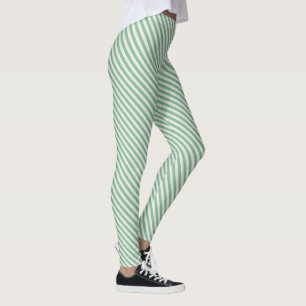 Grönt White Diagonal Rand Mönster Leggings