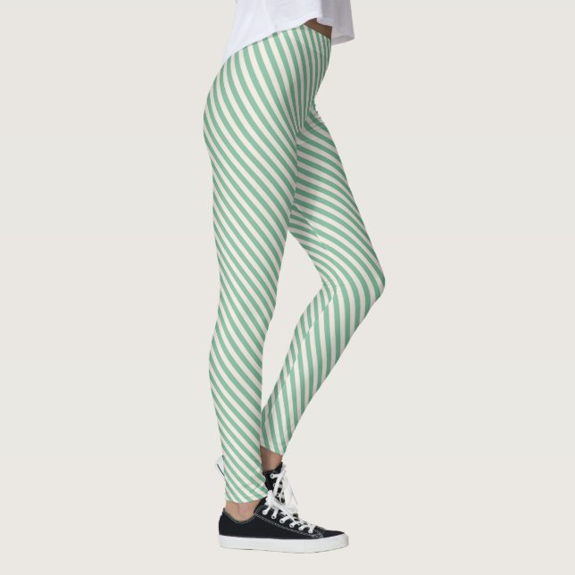 Grönt White Diagonal Rand Mönster Leggings (Höger)