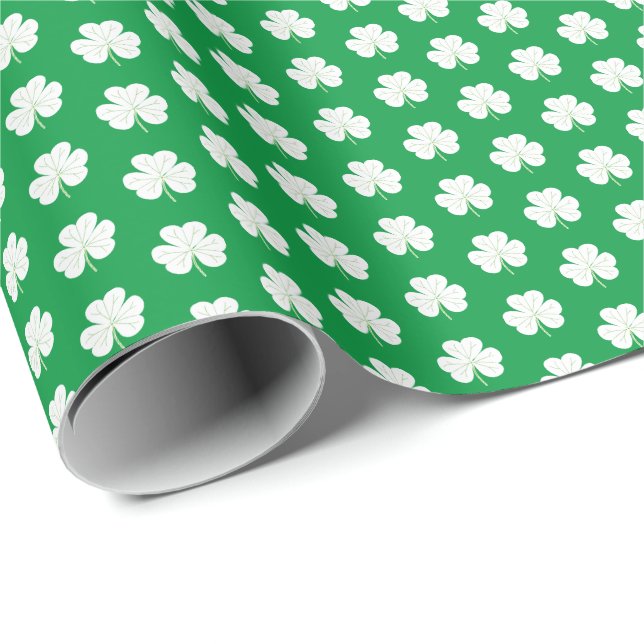 Grönt White Elegant Irish Shamrock Klöver Mönster Presentpapper (Rullad Hörn)