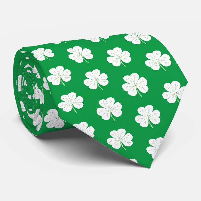 Grönt White Elegant Irish Shamrock Klöver Mönster Slips (Rullad)
