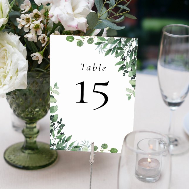 Grönt White Eucalyptus Bröllop Bordsnummer (Green White Eucalyptus Wedding Table Number)