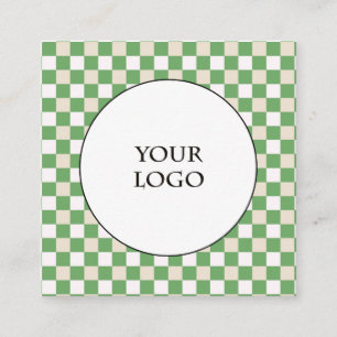 Grönt White Färg Checks Mönster & Big Logotyp Fyrkantigt Visitkort