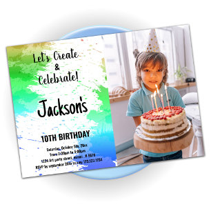 Grönt White Färg Paint Birthday med Photo Inbjudningar