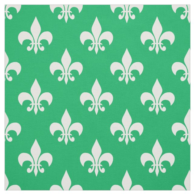 Grönt White Fleur-de-lis Textile Tyg (Provkarta)
