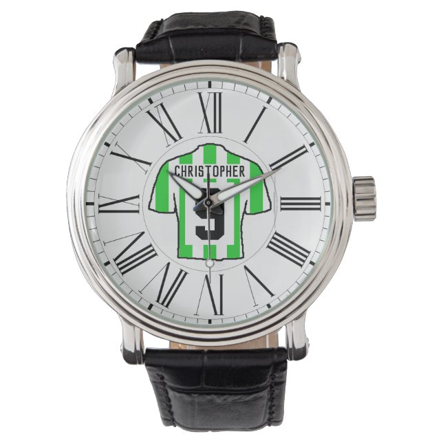 Grönt & White Football Shirt med romerska siffror Armbandsur (Framsida)
