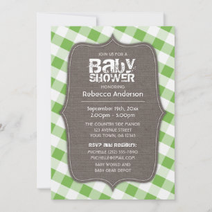 Grönt & White Gingham Canvas Baby Shower Inbjudningar