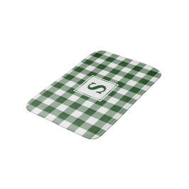 Grönt White Gingham Play Mönster Monogram Badrumsmatta