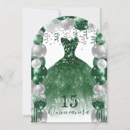 Grönt White Gnistra Dress Quinceañera Balloon Inbjudningar