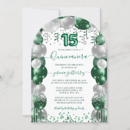 Grönt White Gnistra Photo Quinceañera Balloon Inbjudningar