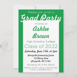 Grönt White Grad Party Bold Studenten Inbjudningar