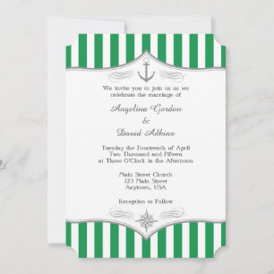 Grönt White Grått Nautical Wedding bjudande Inbjudningar