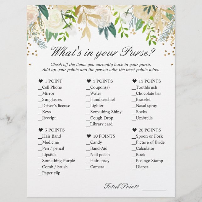 Grönt White Guld Blommigt What's in your Purse Gam Reklamblad (Framsidan)