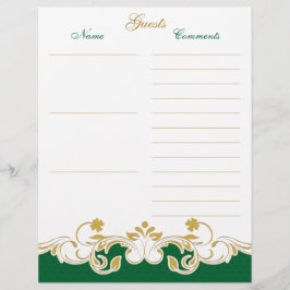 Grönt White Guld Scrollss Guest Bok Papper