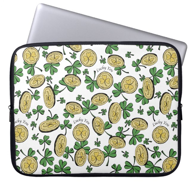 Grönt White & Guld St Patrick's Lucky You Shamrock Laptop Fodral (Framsidan)