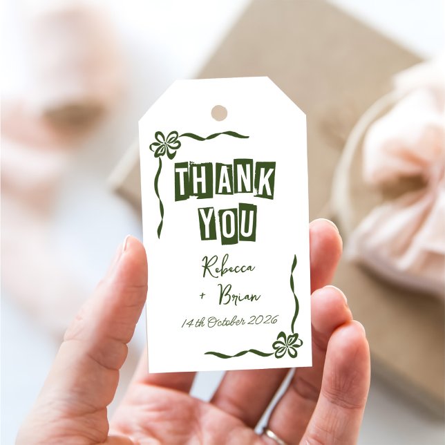Grönt & White Hand plockade Bow Bröllop Presentetikett (Skapare uppladdad)