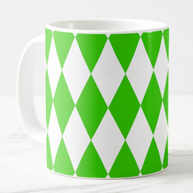 Grönt White Harlequin Diamonds Checkerss Design Kaffemugg (Skapare uppladdad)