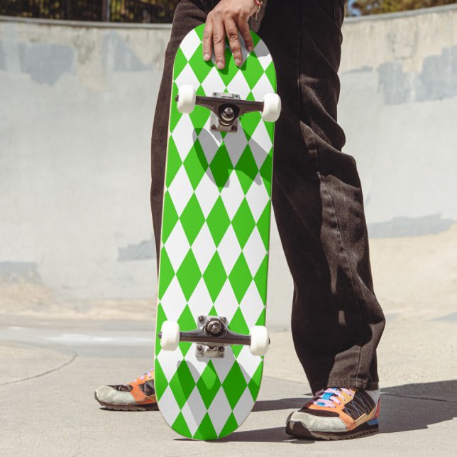Grönt White Harlequin Diamonds Checkerss Design Mini Skateboard Bräda 18,5 Cm (Skapare uppladdad)