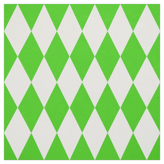 Grönt White Harlequin Diamonds Checkerss Design Tyg (Provkarta)