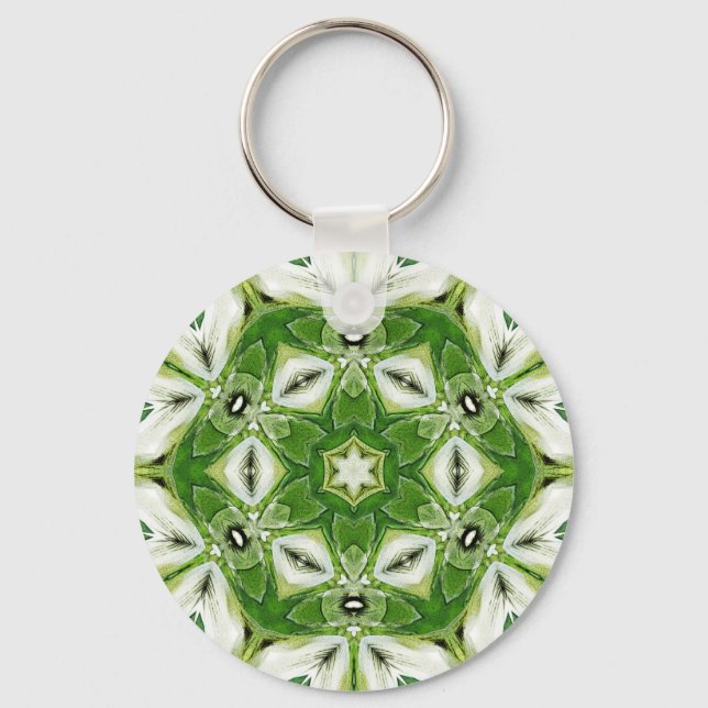 Grönt White Hexagon Kaleidoscope Keychain Nyckelring (Framsida)