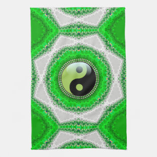 Grönt White Hexagon Swirl YinYang Kitchen Trasa Kökshandduk