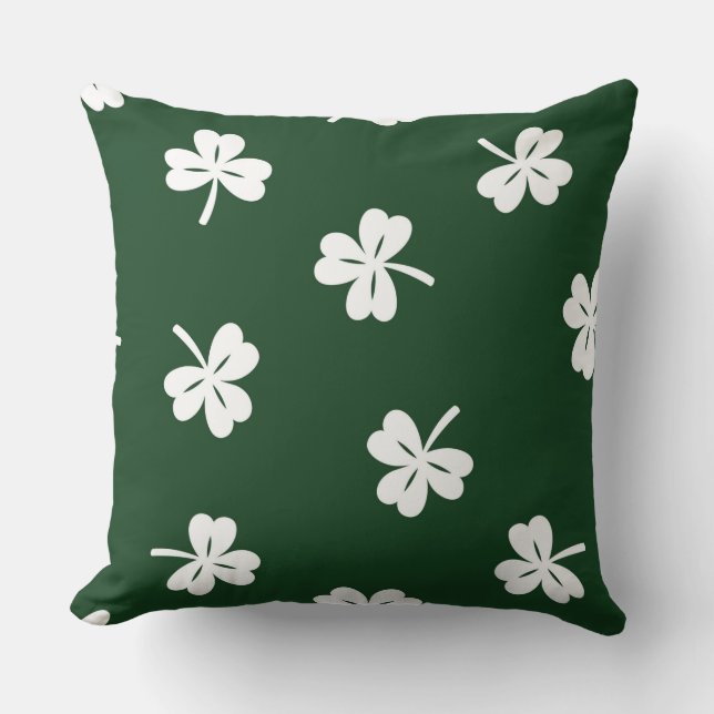 Grönt/White Klöver St Patrick's Pillow Kudde (Framsida)