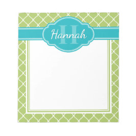 Grönt White Lattice Mönster Teal Monogram Anteckningsblock