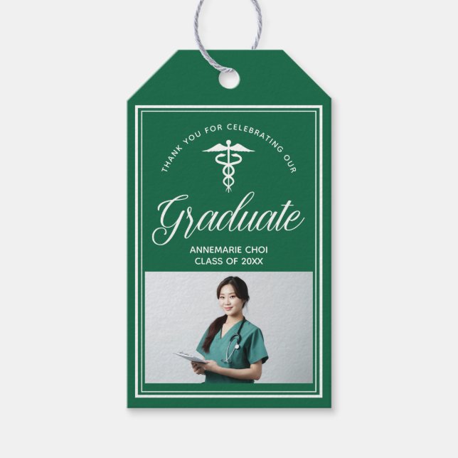 Grönt White Medical School Photo Studentfest Presentetikett (Framsidan)