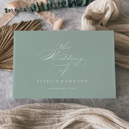 Grönt White Modern Calligraphy Bröllop Gästböcker