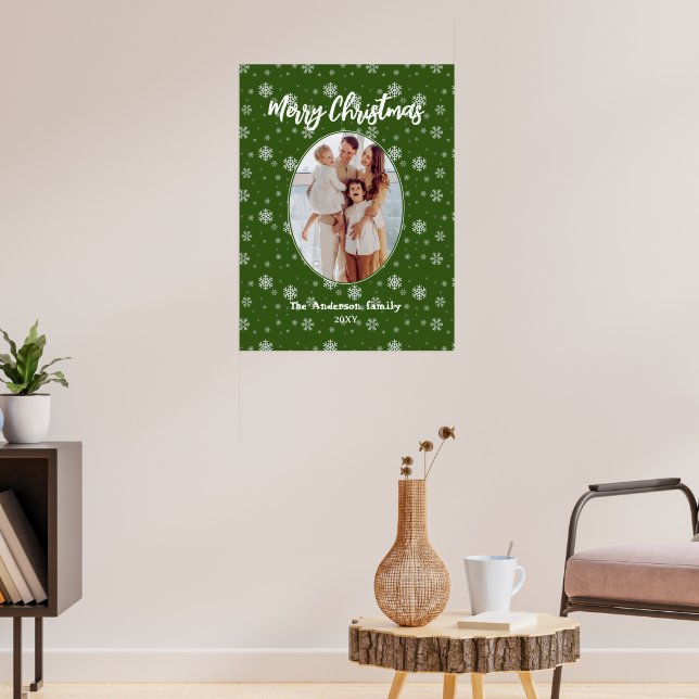 Grönt White Modern Family Photo God jul Poster (Vardagsrum 3)