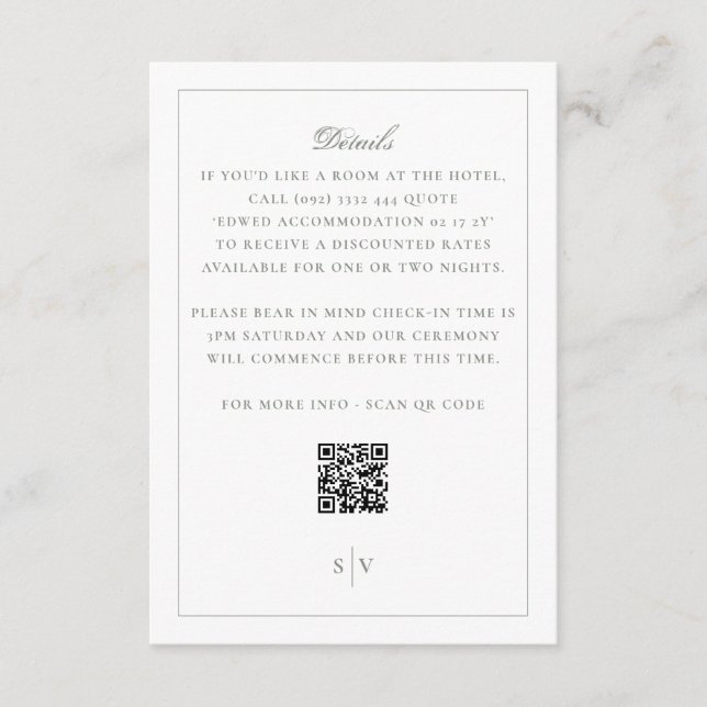 Grönt White Monogram QR CODE Elegant bröllop Tilläggskort (Framsida)