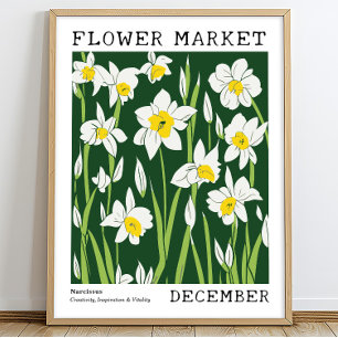 Grönt White Narcissus December Birth Flower Market Poster