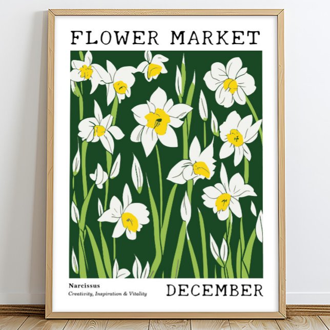 Grönt White Narcissus December Birth Flower Market Poster (Skapare uppladdad)