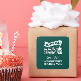 GRÖNT & White North Pole SANTA Delivery Namn Fyrkantigt Klistermärke