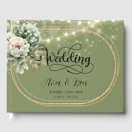 Grönt White Peony Ljus Bröllop Gästböcker