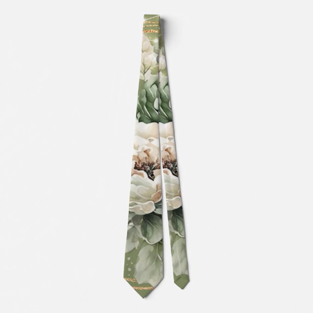 Grönt White Peony Ljus Bröllop Groom Slips (Framsida)