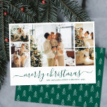 Grönt White Photo Collage jul-Helgdag Card Inbjudningar<br><div class="desc">Elegant Calligraphy Simple Grönt and White 5 Photo Collage God jul Script Helgdag Card. Det här snygga, minimalistiska, fem (5) fotokortet har en söt fotokollage och säger "helgdag"! Texten "God jul" hälsning är skriven på ett vackert handskrivet teckensnitt som snabbt byts ut mot svan. På motsatt sida vid hand plockade...</div>