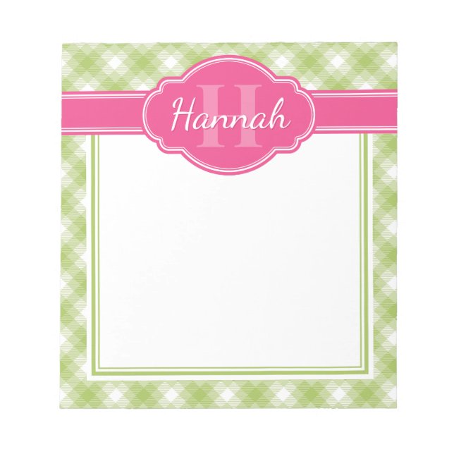 Grönt White Play Mönster Rosa Monogram Anteckningsblock (Framsida)