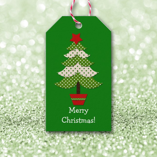 Grönt White Polka Dot Julgran Presentetikett (Skapare uppladdad)