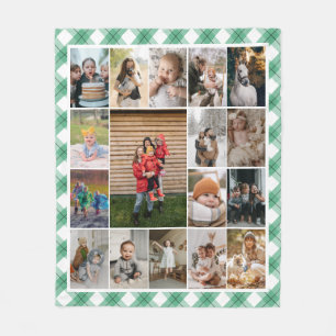Grönt White Pput Gräns 17 Family Photo Collage Fleecefilt