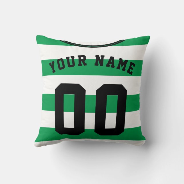Grönt & White Rand Football Soccer Jersey Kudde (Baksida)