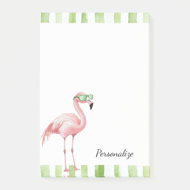 Grönt White Rand Rosa Flamingo Beach Birthday Post-it Block (Framsida)
